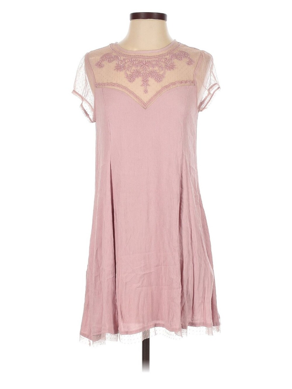 Sheer Yoke Dusty Rose Women's Dress